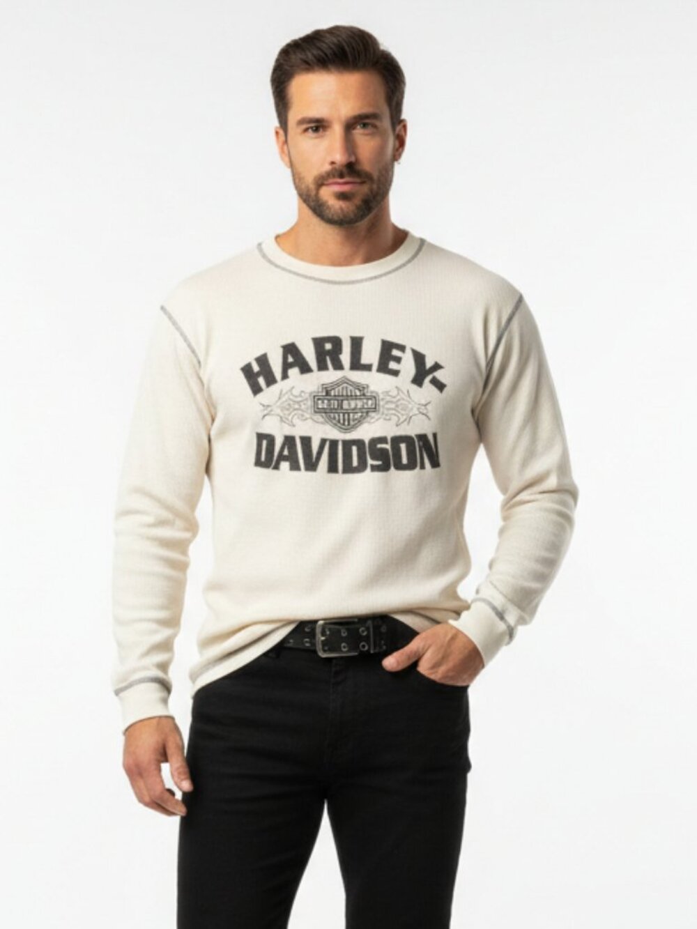 Harley Davidson Ivory Wheeler Thiensville WI Long Sleeve Waffle Weave T Shirt XL